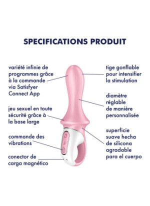 Vibromasseur anal gonflant connecté rose USB Air Pump Booty 5+ Satisfyer - CC597803